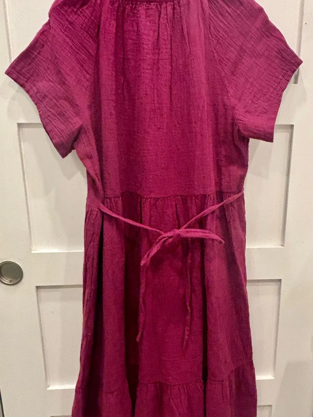Pact Magenta Tiered Midi Dress